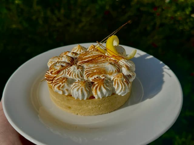 Lemon meringue tart with golden toasted meringue
